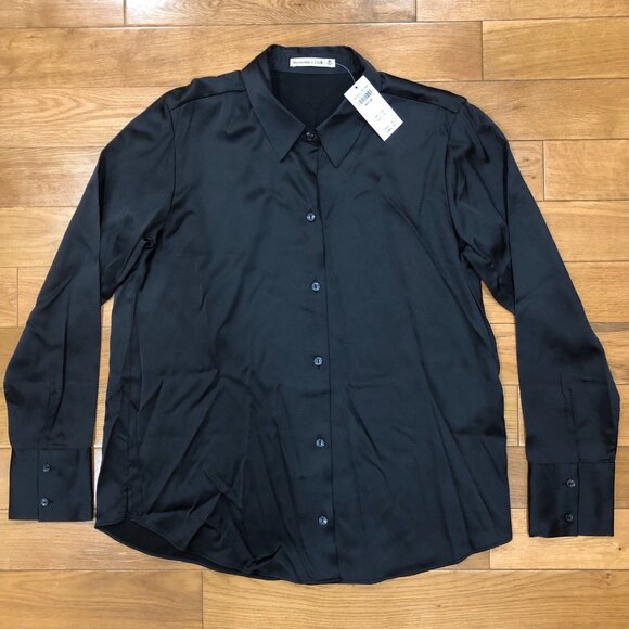 NEW Abercrombie & Fitch Long Sleeve Black Button Up Dress Blouse Size M - Picture 3 of 8